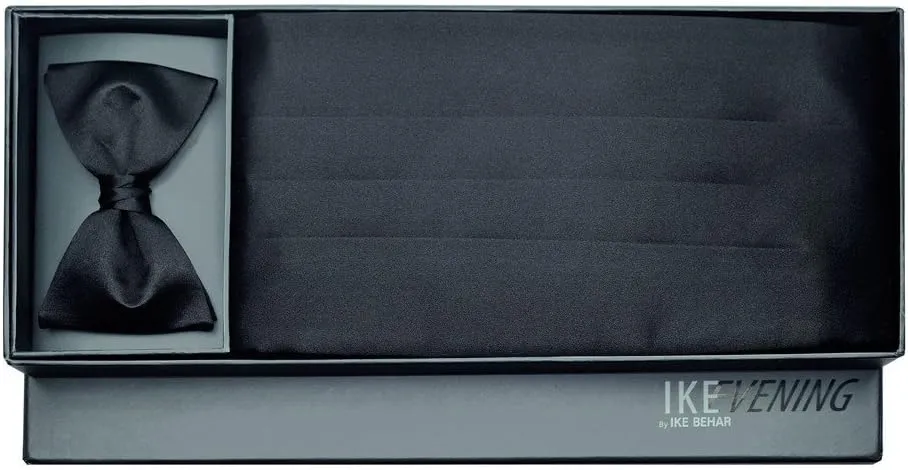 Black Silk Cummerbund & Bow Tie - IKE Evening Collection