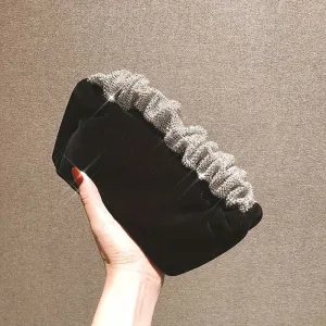 Black Velvet Evening Clutch with Rhinestone Handle