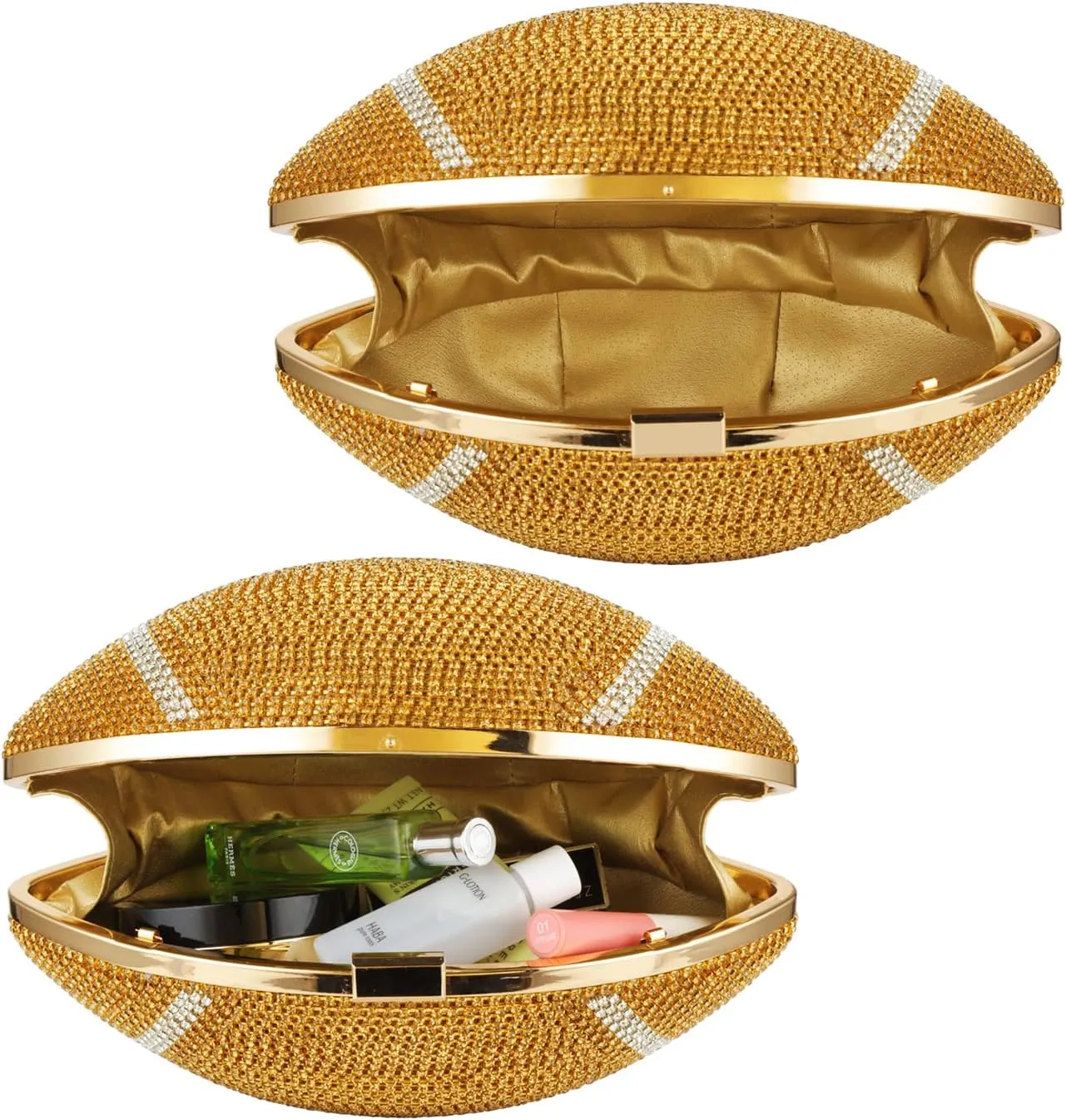 Bling Rhinestone Football Shaped Rugby Quirky Bag Purse Shoulder Handbag with Crystal for Women Girls