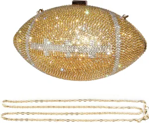 Bling Rhinestone Football Shaped Rugby Quirky Bag Purse Shoulder Handbag with Crystal for Women Girls
