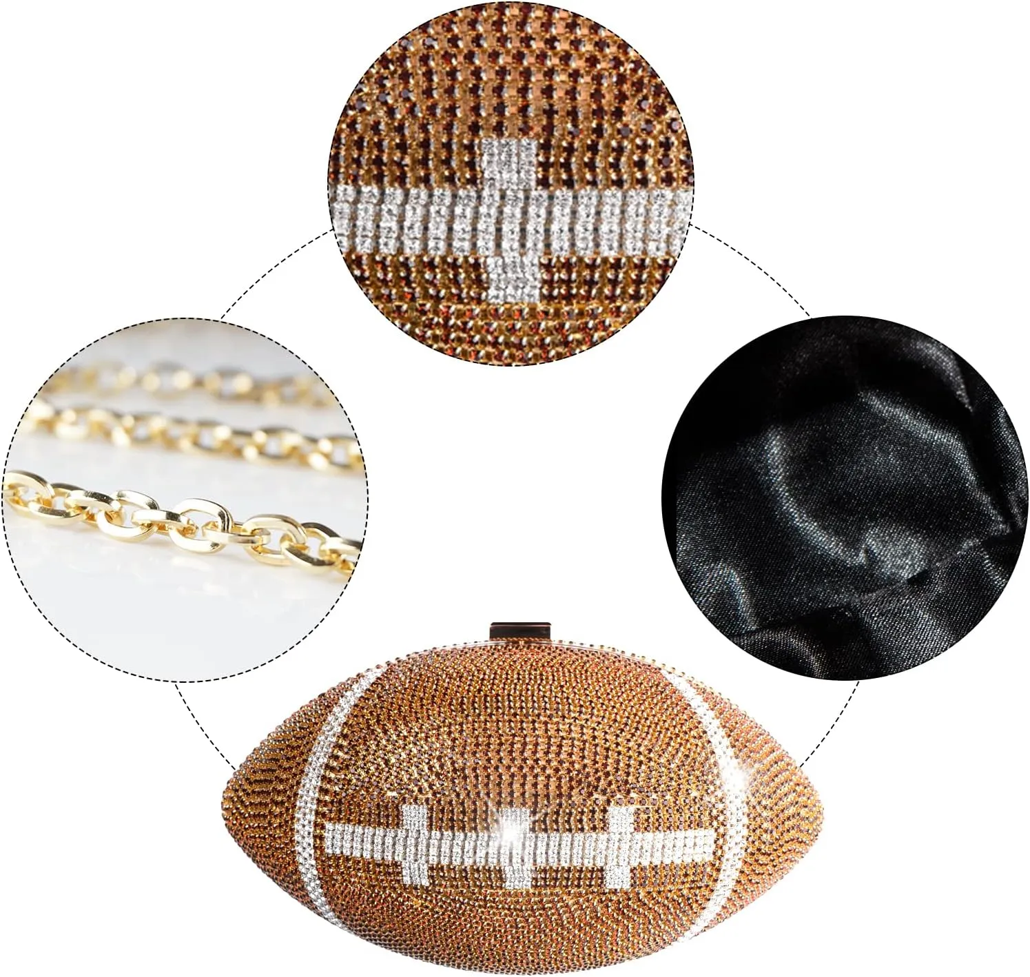 Bling Rhinestone Football Shaped Rugby Quirky Bag Purse Shoulder Handbag with Crystal for Women Girls