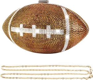 Bling Rhinestone Football Shaped Rugby Quirky Bag Purse Shoulder Handbag with Crystal for Women Girls