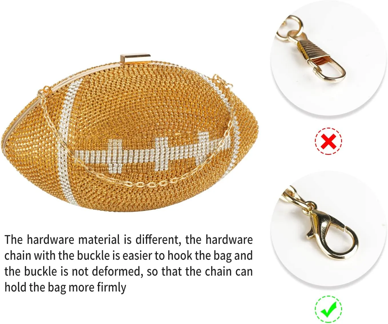 Bling Rhinestone Football Shaped Rugby Quirky Bag Purse Shoulder Handbag with Crystal for Women Girls