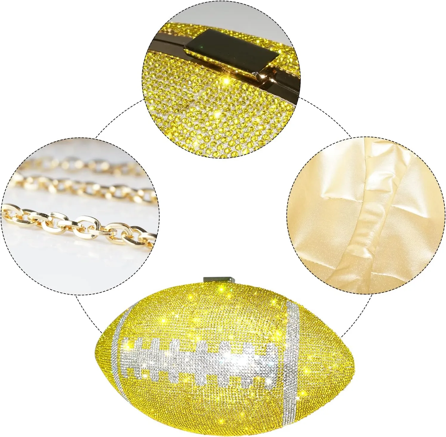 Bling Rhinestone Football Shaped Rugby Quirky Bag Purse Shoulder Handbag with Crystal for Women Girls