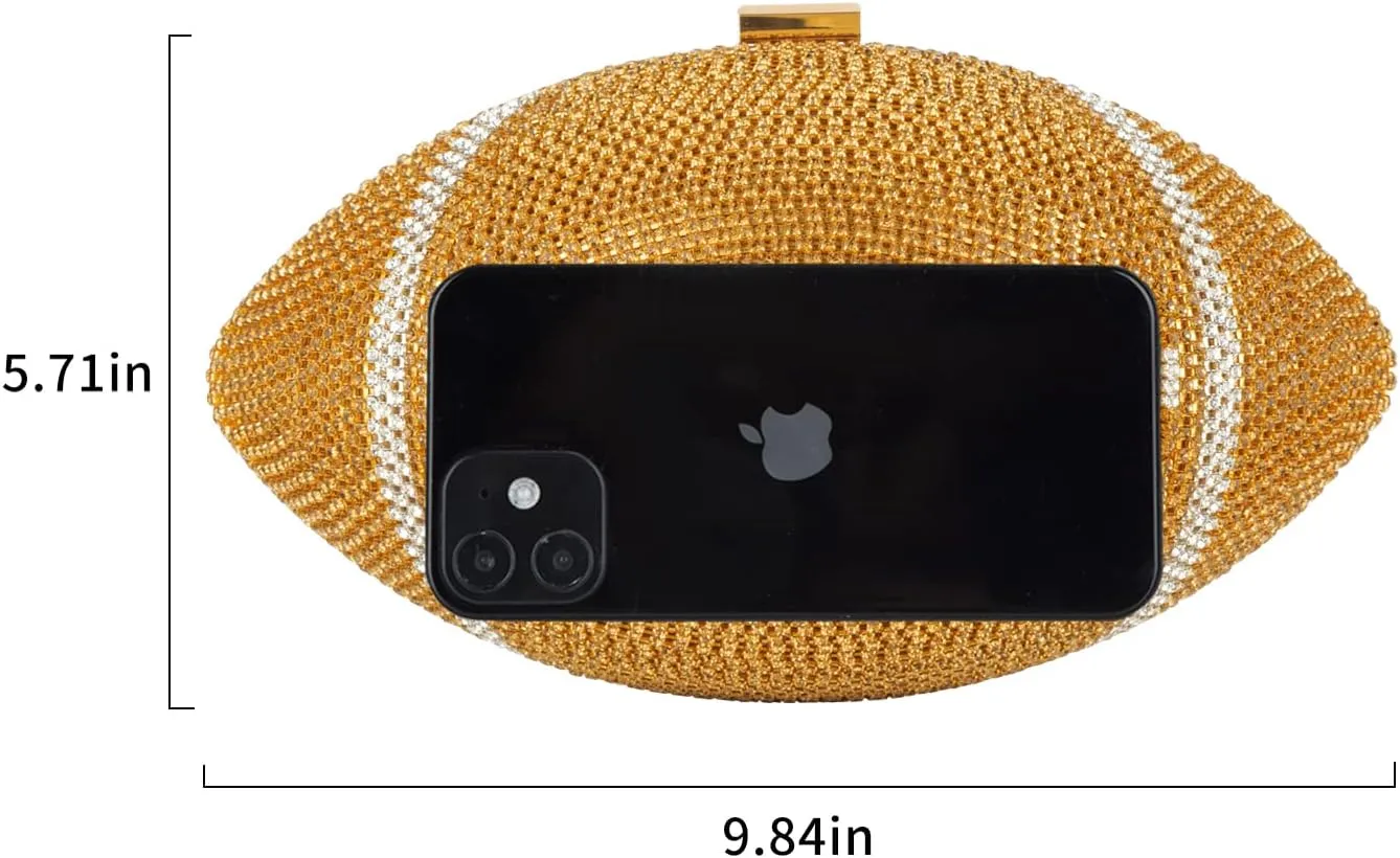 Bling Rhinestone Football Shaped Rugby Quirky Bag Purse Shoulder Handbag with Crystal for Women Girls