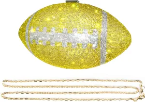 Bling Rhinestone Football Shaped Rugby Quirky Bag Purse Shoulder Handbag with Crystal for Women Girls