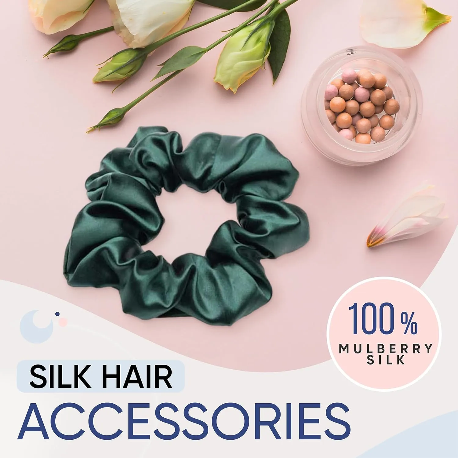 Blissy Silk Scrunchies (3 Pack) - 100% Pure Mulberry 22 Momme 6A High-Grade Fibers - Silk Scrunchie for Straight & Curly Hair (Emerald, Regular)