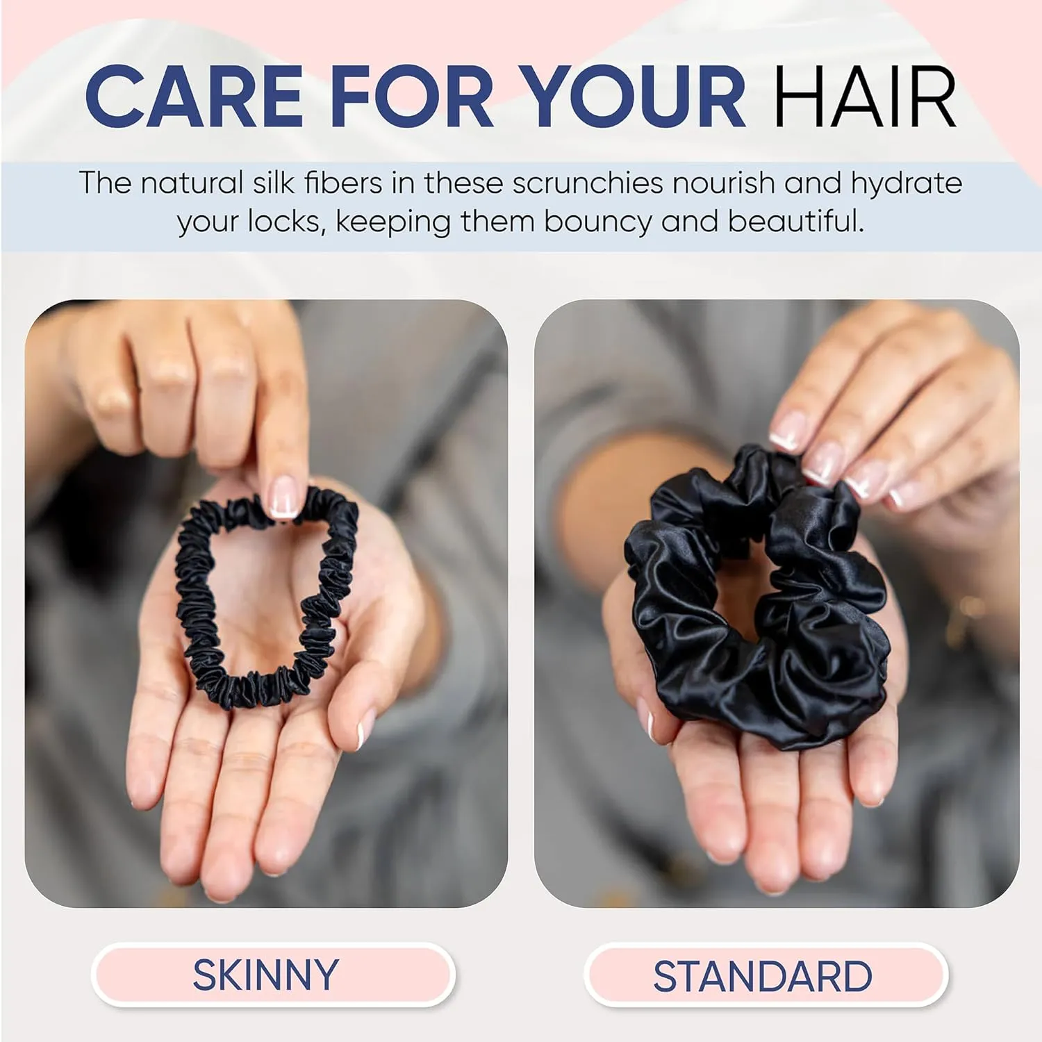 Blissy Silk Scrunchies (3 Pack) - 100% Pure Mulberry Silk - 22 Momme 6A High-Grade Fibers - Silk Scrunchie for Straight & Curly Hair - Preventing Breakage, Tangling, & Creasing (Black Regular)