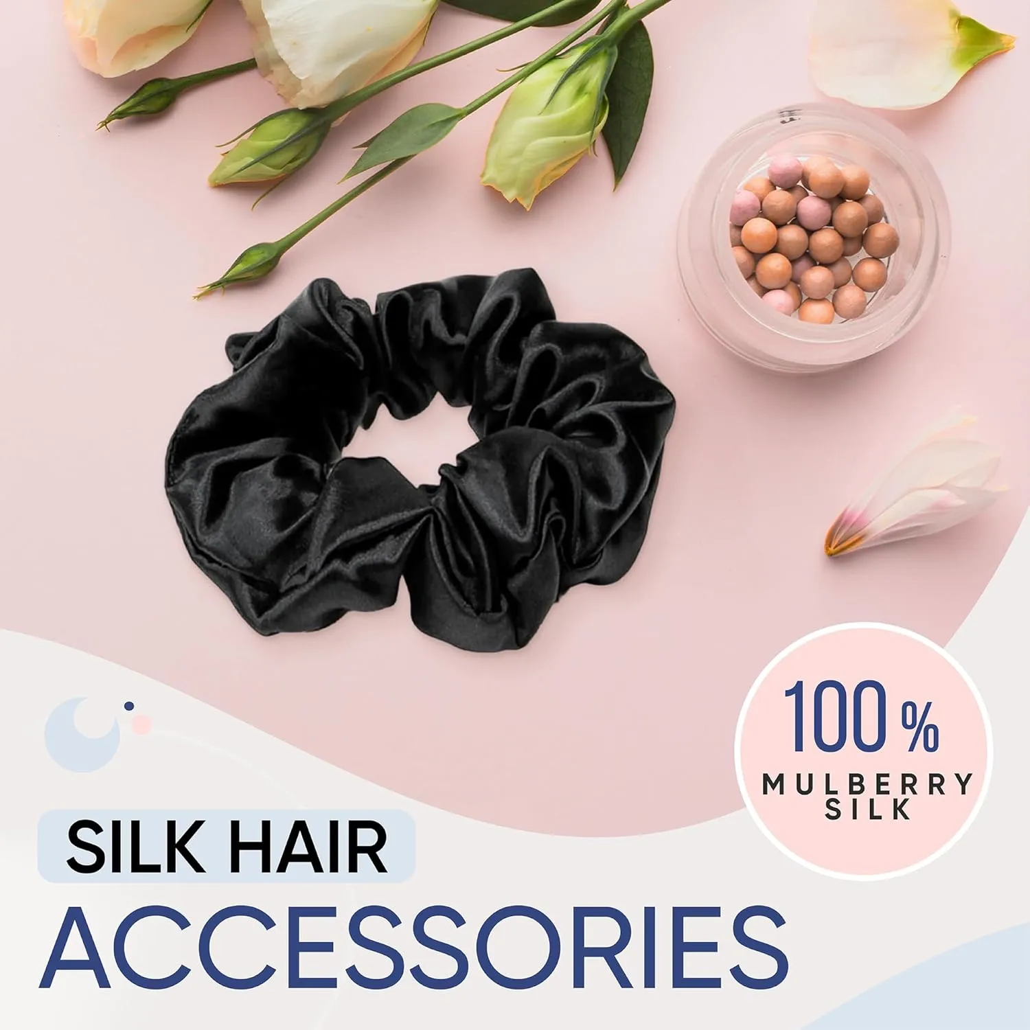 Blissy Silk Scrunchies (3 Pack) - 100% Pure Mulberry Silk - 22 Momme 6A High-Grade Fibers - Silk Scrunchie for Straight & Curly Hair - Preventing Breakage, Tangling, & Creasing (Black Regular)