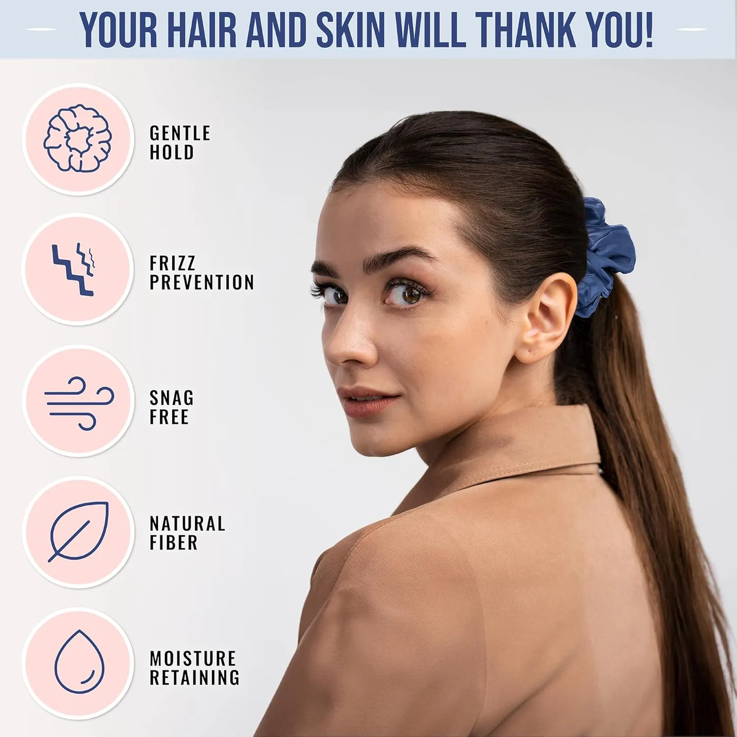 Blissy Silk Scrunchies (3 Pack) - 100% Pure Mulberry Silk - 22 Momme 6A High-Grade Fibers - Silk Scrunchie for Straight & Curly Hair - Preventing Breakage, Tangling, & Creasing (Blue Regular)