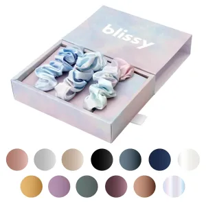 Blissy Silk Scrunchies (3 Pack) - 100% Pure Mulberry Silk - 22 Momme 6A High-Grade Fibers - Silk Scrunchie for Straight & Curly Hair - Preventing Breakage, Tangling, & Creasing (Tie Dye Regular)