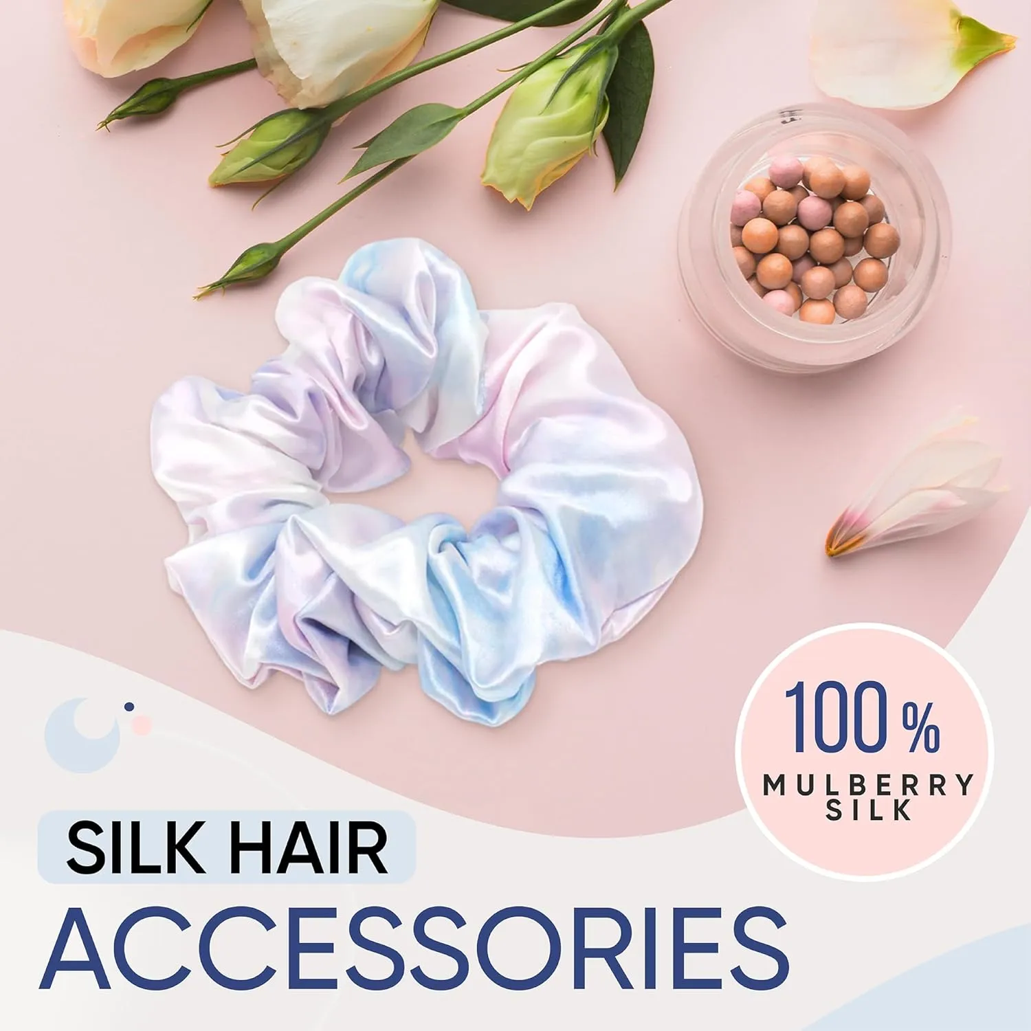 Blissy Silk Scrunchies (3 Pack) - 100% Pure Mulberry Silk - 22 Momme 6A High-Grade Fibers - Silk Scrunchie for Straight & Curly Hair - Preventing Breakage, Tangling, & Creasing (Tie Dye Regular)