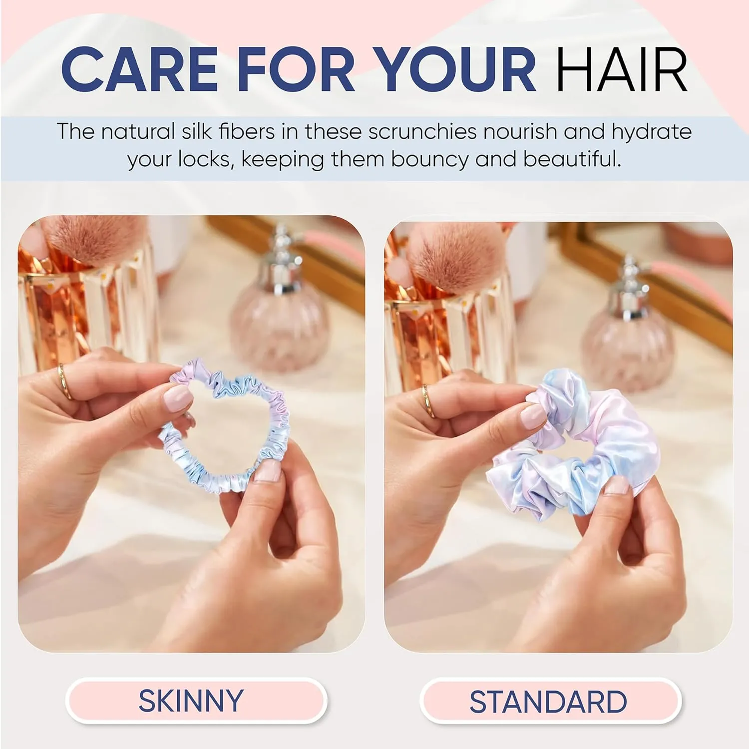 Blissy Silk Scrunchies (3 Pack) - 100% Pure Mulberry Silk - 22 Momme 6A High-Grade Fibers - Silk Scrunchie for Straight & Curly Hair - Preventing Breakage, Tangling, & Creasing (Tie Dye Regular)