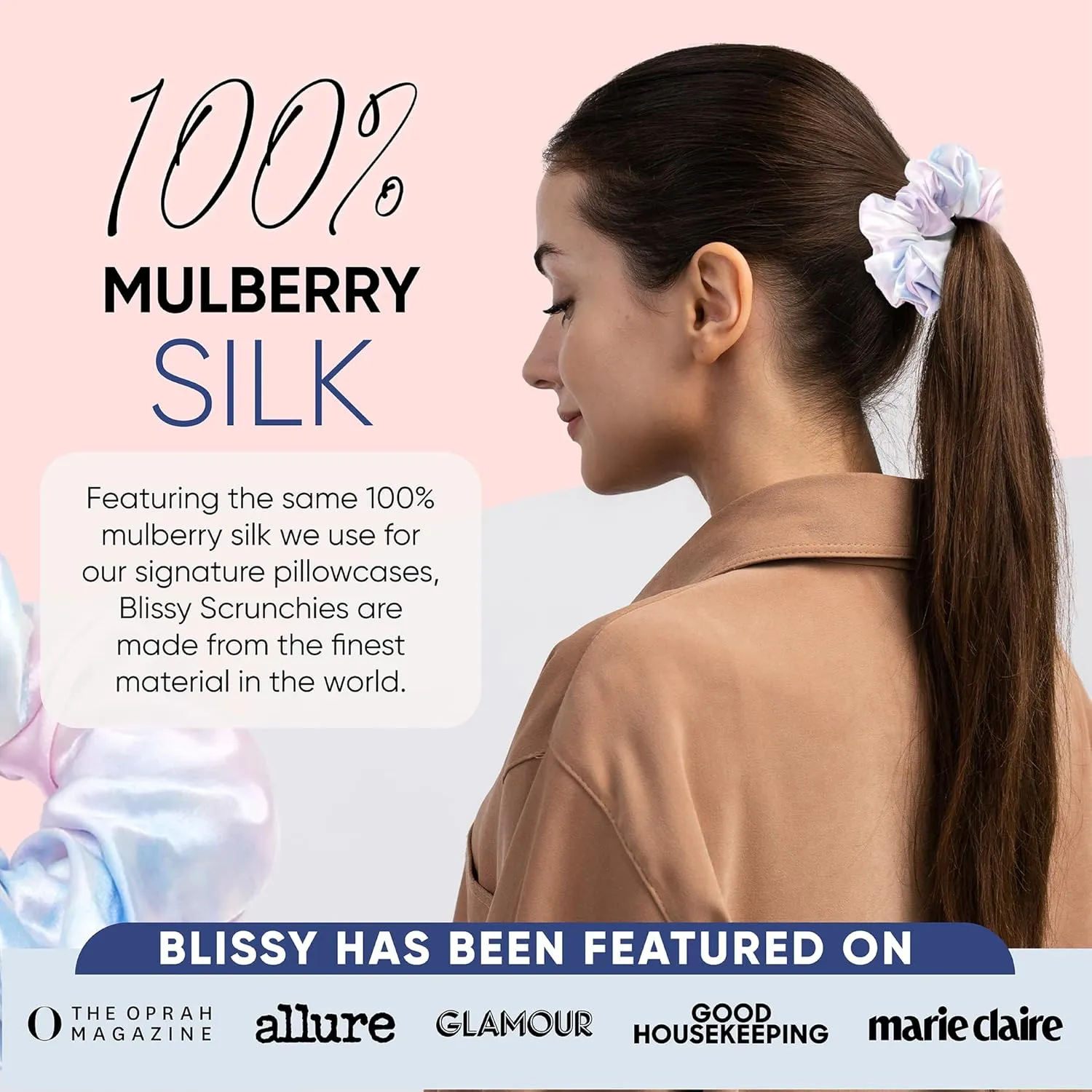 Blissy Silk Scrunchies (3 Pack) - 100% Pure Mulberry Silk - 22 Momme 6A High-Grade Fibers - Silk Scrunchie for Straight & Curly Hair - Preventing Breakage, Tangling, & Creasing (Tie Dye Regular)