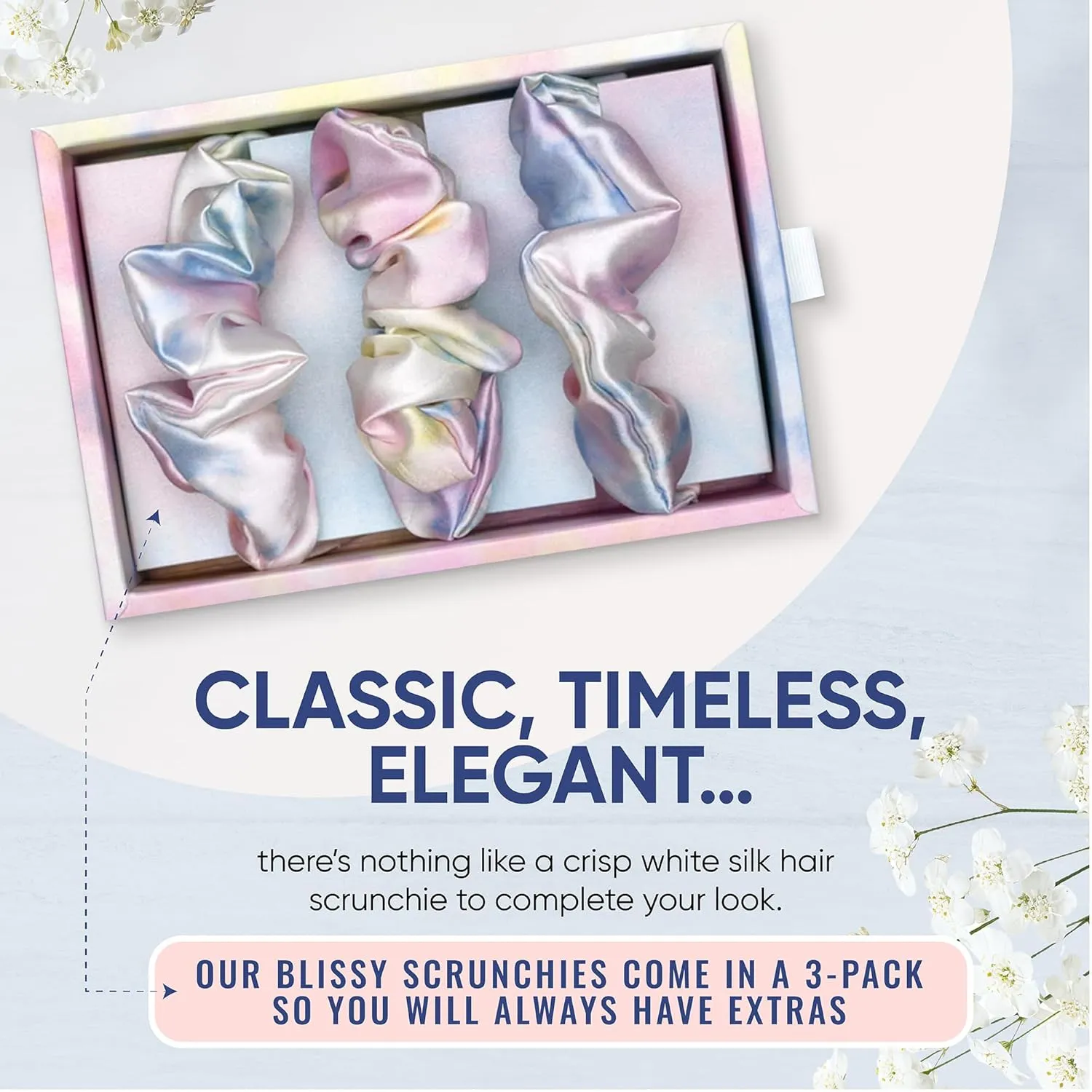 Blissy Silk Scrunchies (3 Pack) - 100% Pure Mulberry Silk - 22 Momme 6A High-Grade Fibers - Silk Scrunchie for Straight & Curly Hair - Preventing Breakage, Tangling, & Creasing (Tie Dye Regular)