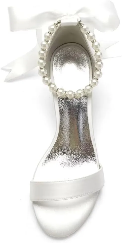 Block Heel Bridal Shoes Open Toe Pearl Heels Wedding Shoes for Bride Wedding Sandals Bride Heels