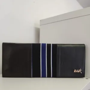 Blue & Black Leather & Aso-Oke Clutch Purses