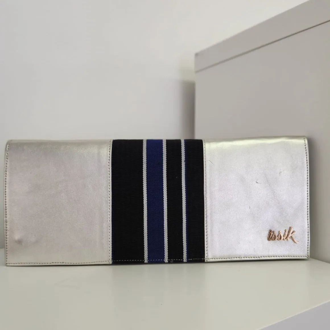 Blue & Black Leather & Aso-Oke Clutch Purses