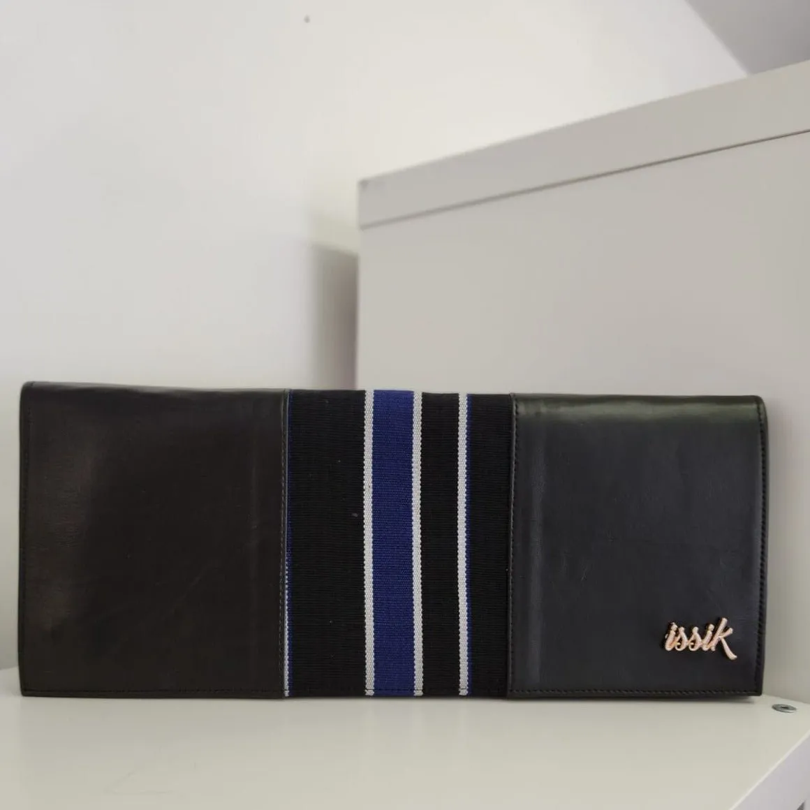 Blue & Black Leather & Aso-Oke Clutch Purses