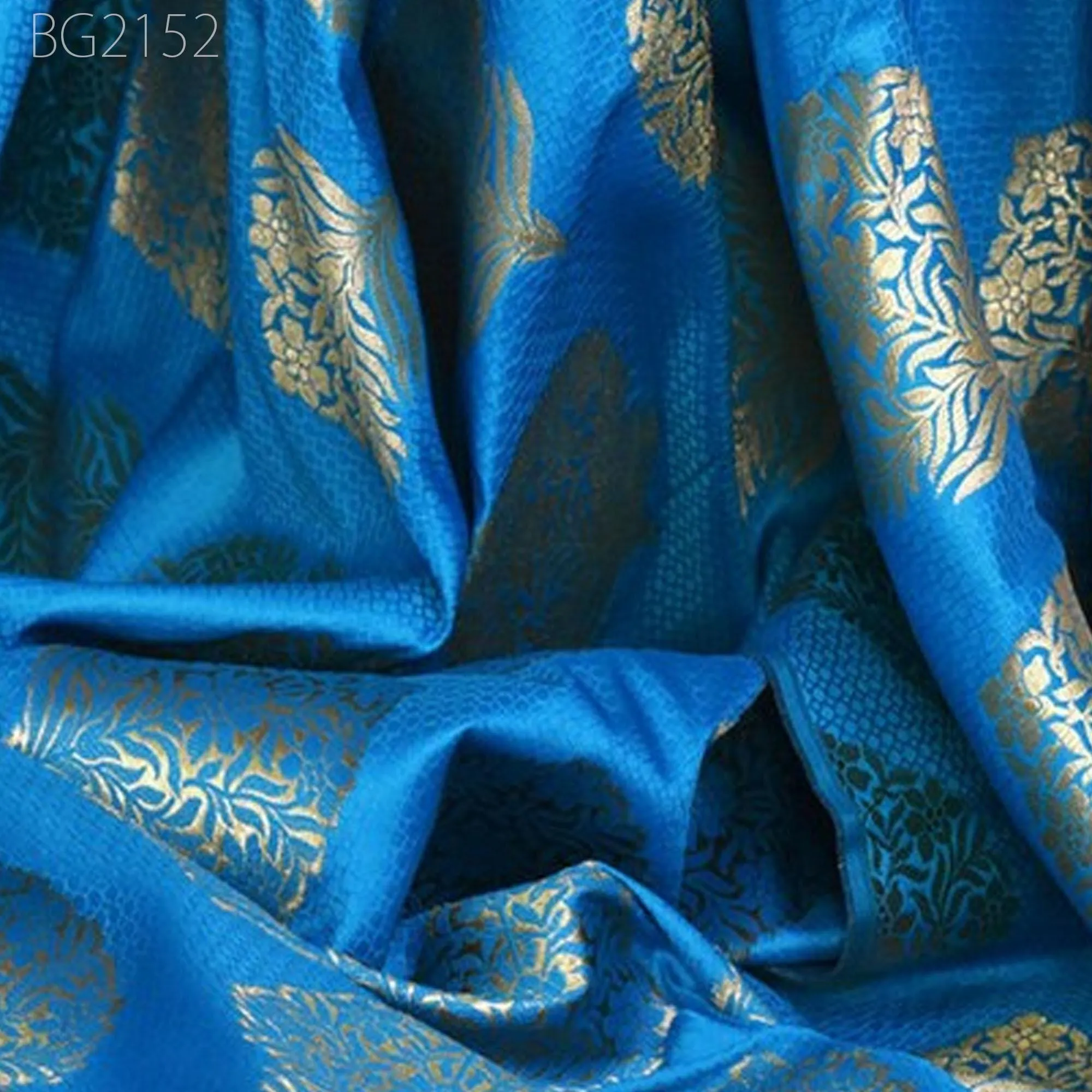 Blue Brocade Banarasi Brocade Fabric By The Yard Banarasi Art Blended Silk for Wedding Dress Home Furnishing Table Runner Sewing Crafting