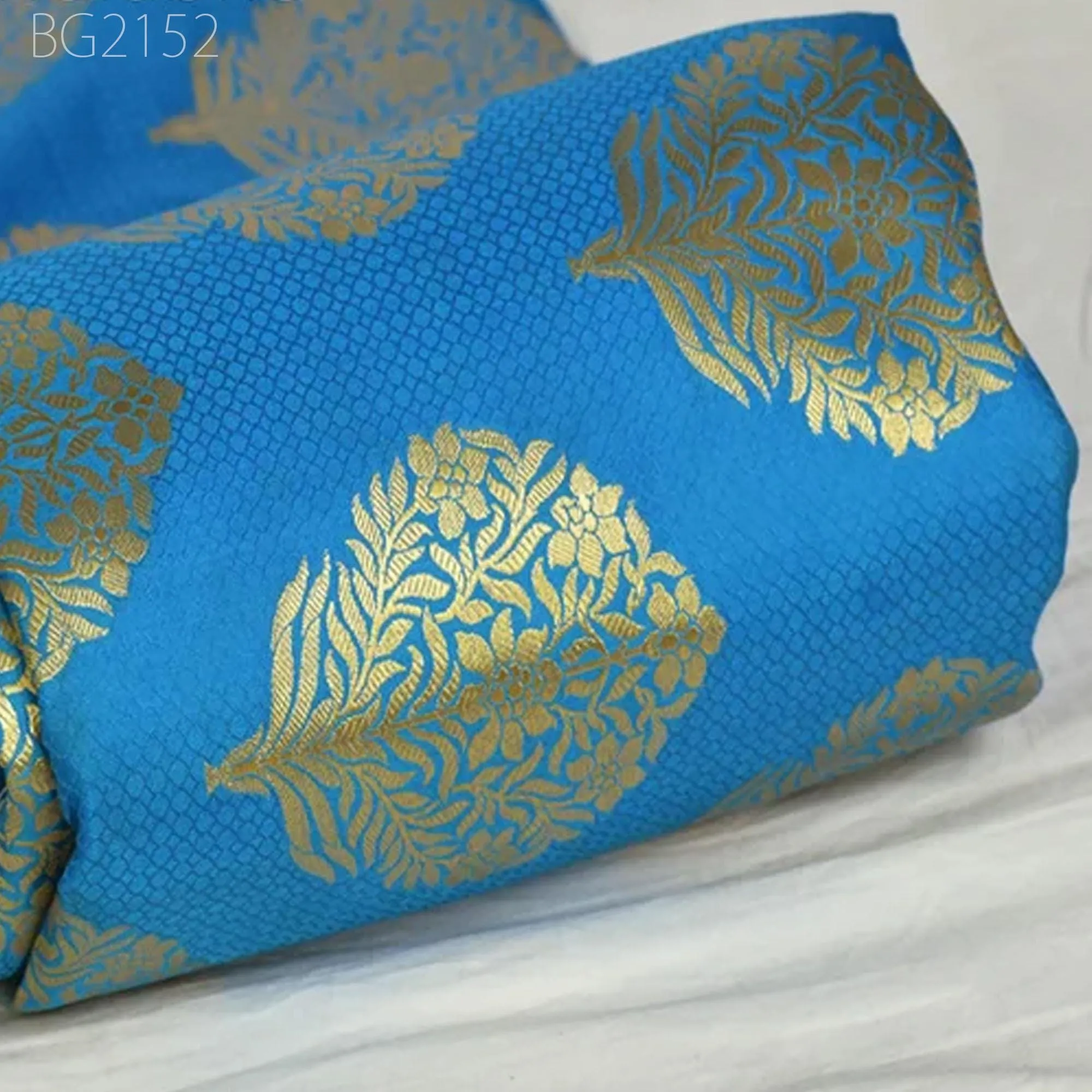 Blue Brocade Banarasi Brocade Fabric By The Yard Banarasi Art Blended Silk for Wedding Dress Home Furnishing Table Runner Sewing Crafting