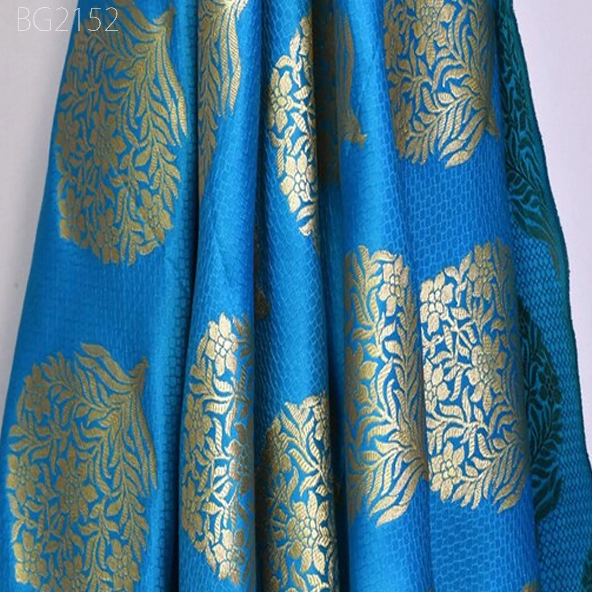 Blue Brocade Banarasi Brocade Fabric By The Yard Banarasi Art Blended Silk for Wedding Dress Home Furnishing Table Runner Sewing Crafting