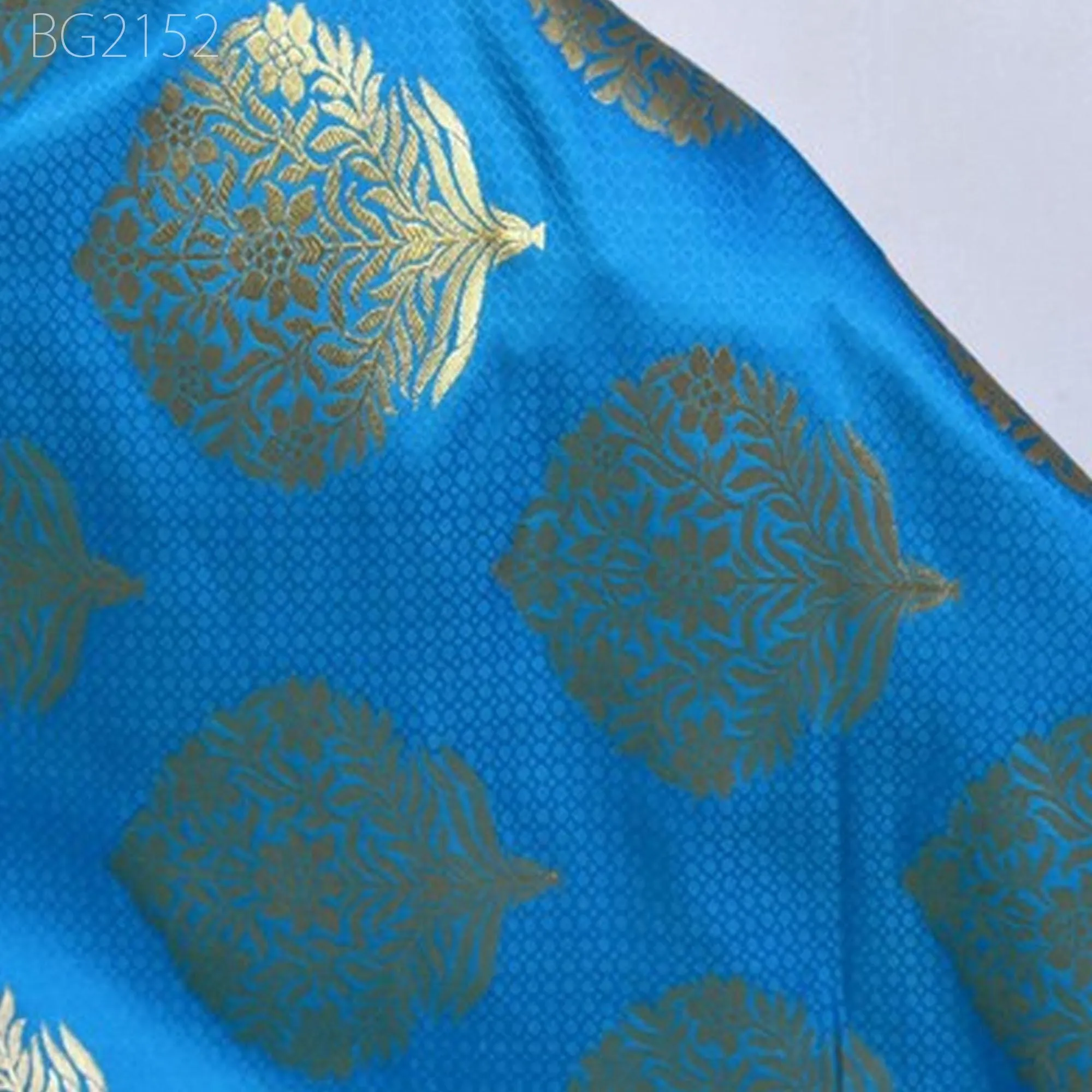 Blue Brocade Banarasi Brocade Fabric By The Yard Banarasi Art Blended Silk for Wedding Dress Home Furnishing Table Runner Sewing Crafting