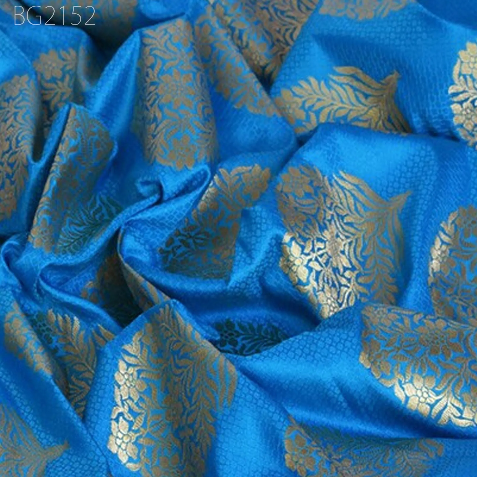 Blue Brocade Banarasi Brocade Fabric By The Yard Banarasi Art Blended Silk for Wedding Dress Home Furnishing Table Runner Sewing Crafting