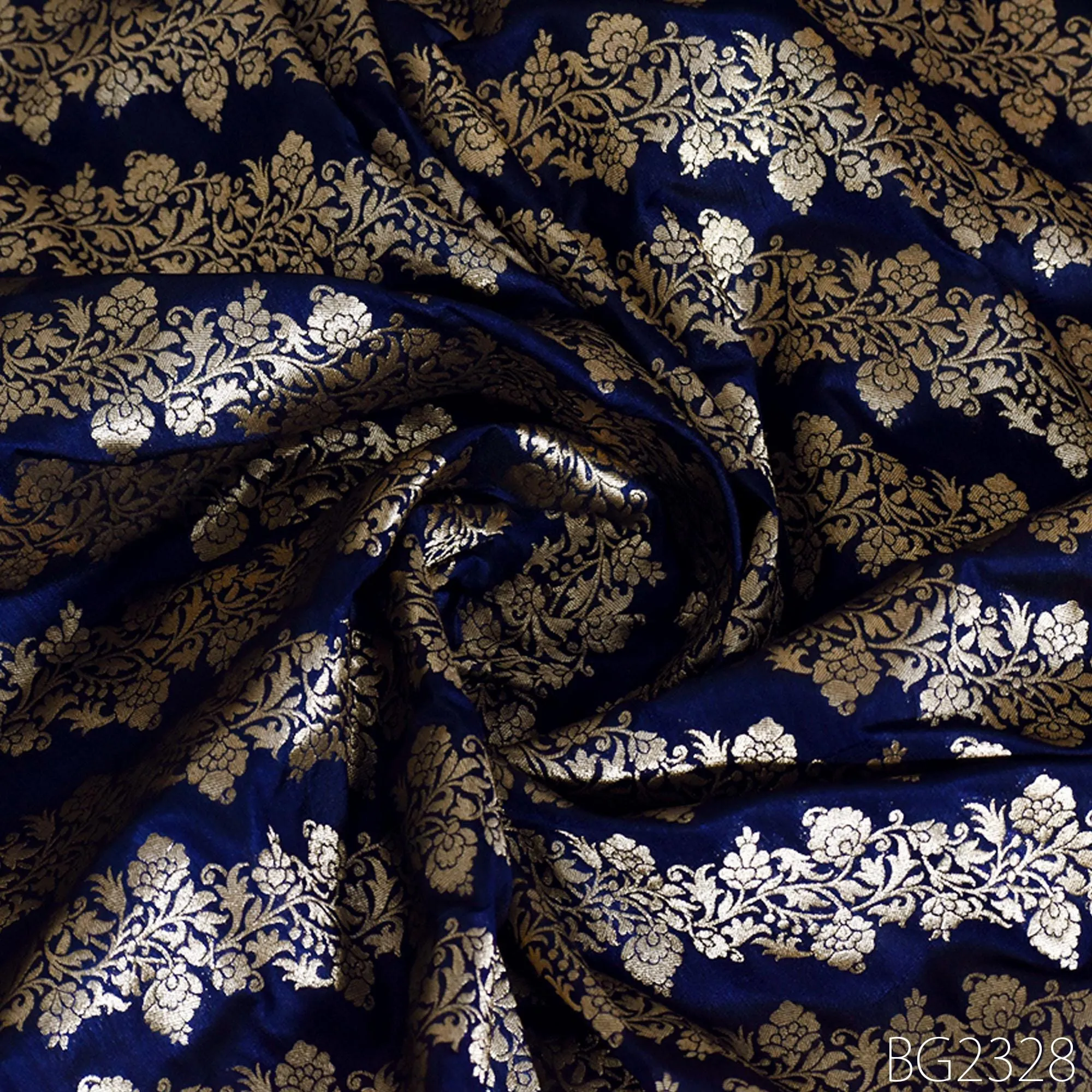 Blue Brocade Fabric by the Yard Wedding Dress Jackets Indian Blended Banarasi Silk Dress Material Sewing Cushion Covers Home Décor Crafting