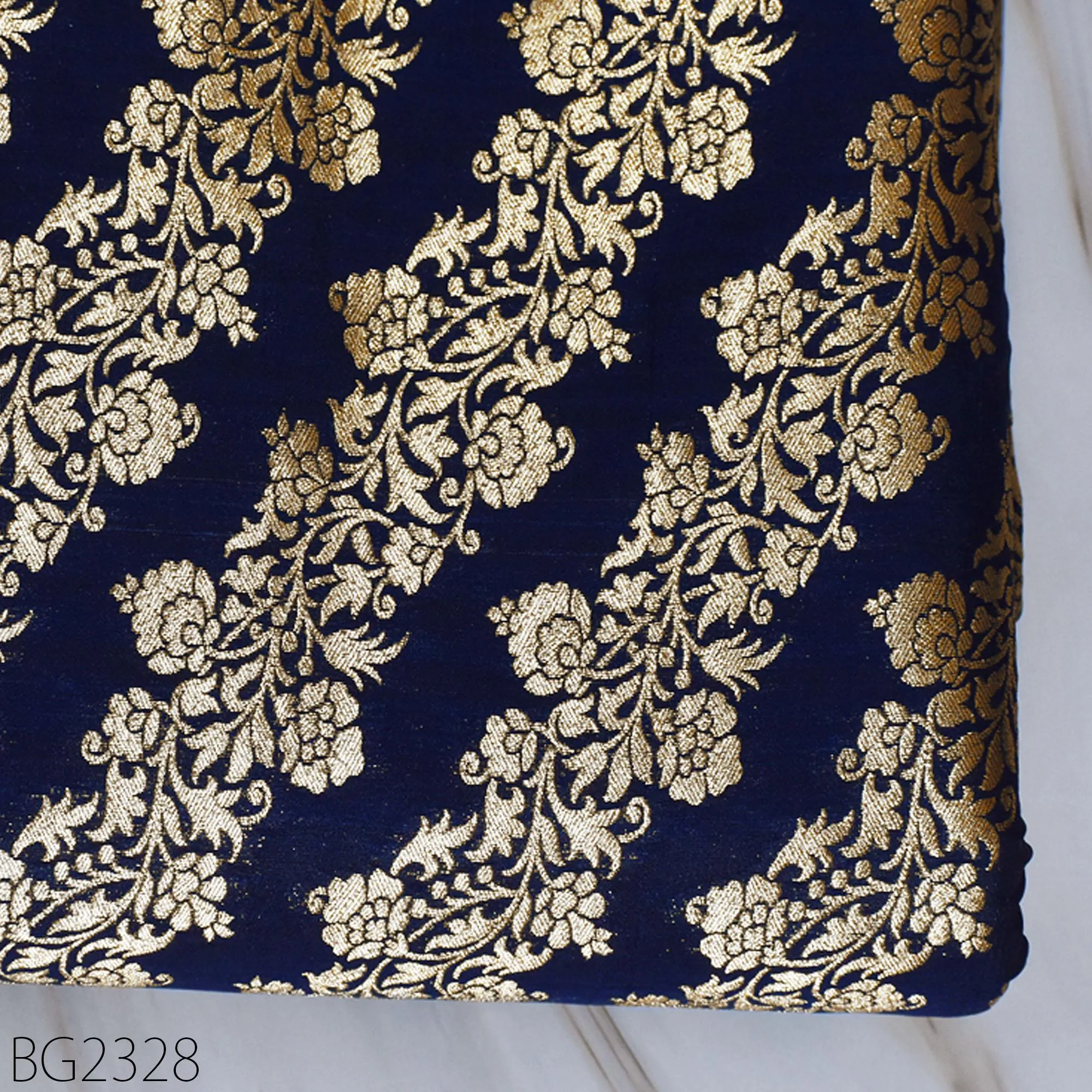 Blue Brocade Fabric by the Yard Wedding Dress Jackets Indian Blended Banarasi Silk Dress Material Sewing Cushion Covers Home Décor Crafting