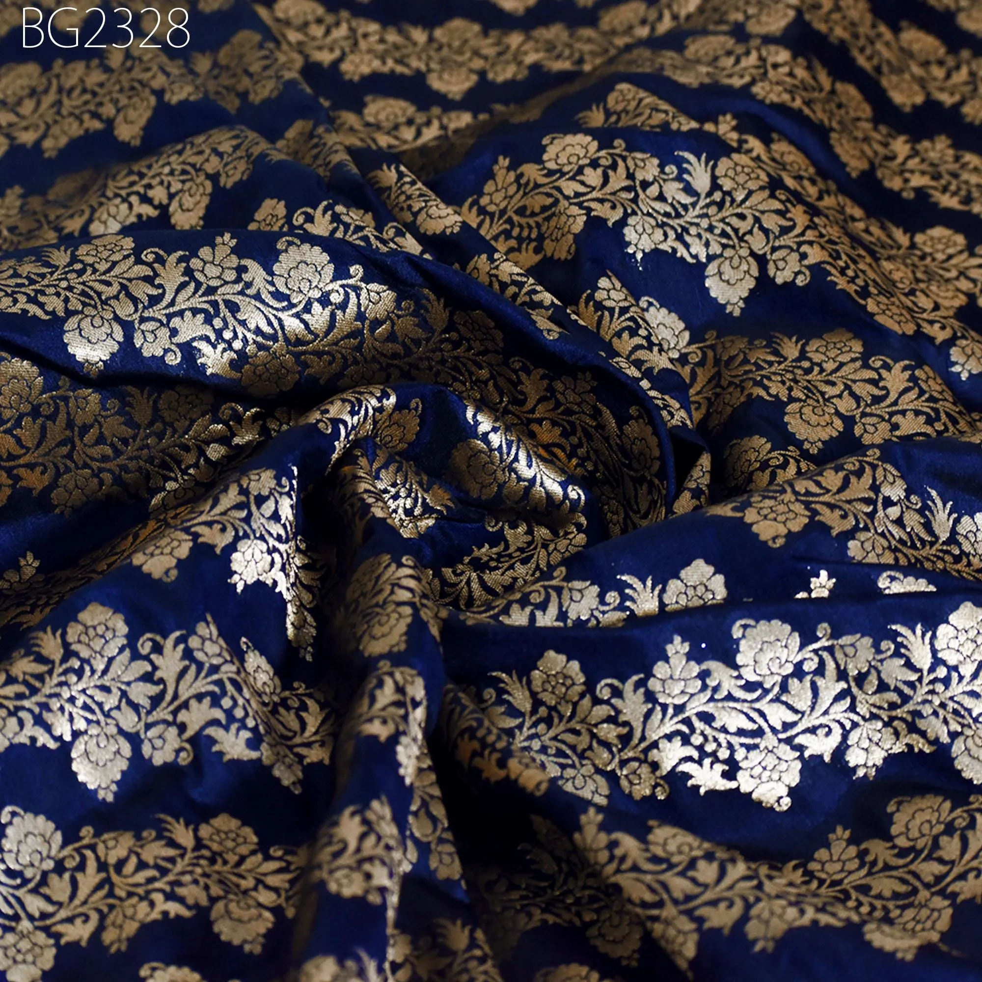 Blue Brocade Fabric by the Yard Wedding Dress Jackets Indian Blended Banarasi Silk Dress Material Sewing Cushion Covers Home Décor Crafting