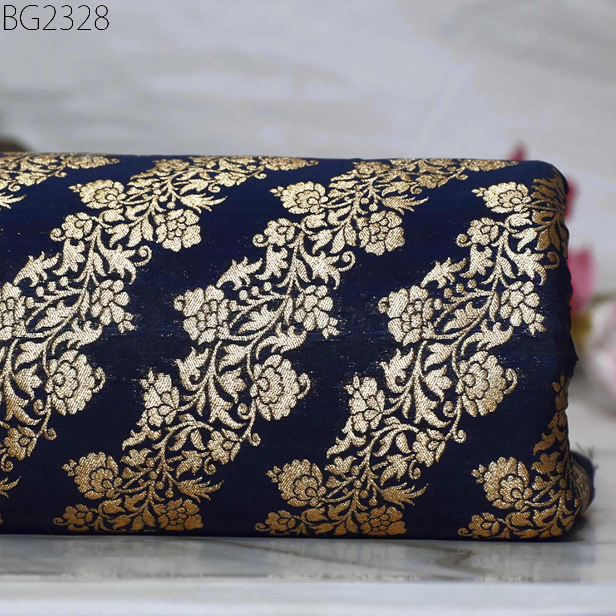 Blue Brocade Fabric by the Yard Wedding Dress Jackets Indian Blended Banarasi Silk Dress Material Sewing Cushion Covers Home Décor Crafting