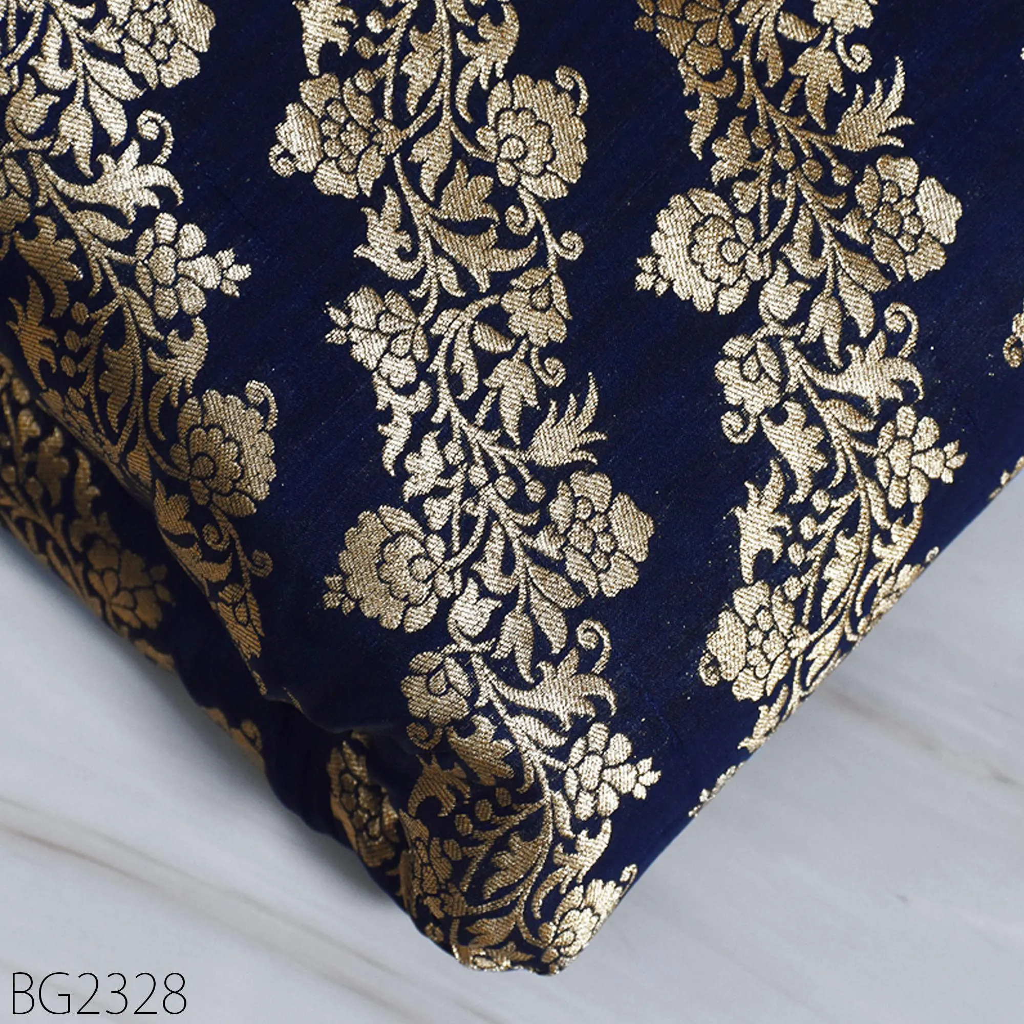 Blue Brocade Fabric by the Yard Wedding Dress Jackets Indian Blended Banarasi Silk Dress Material Sewing Cushion Covers Home Décor Crafting