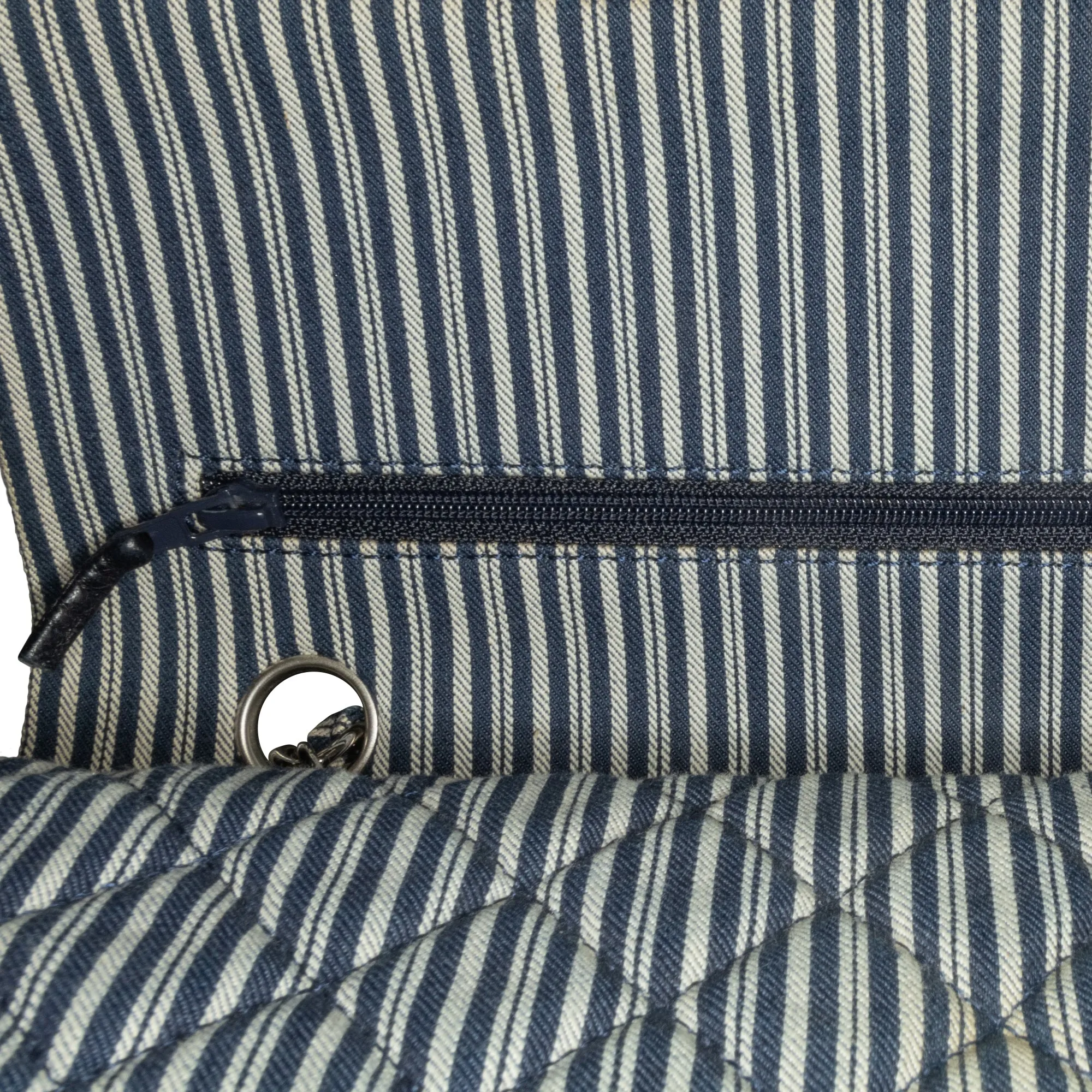 Blue Chanel Medium Classic Canvas Sequin Stripes Double Flap Shoulder Bag