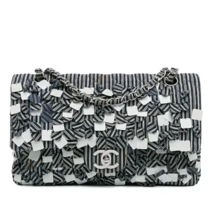 Blue Chanel Medium Classic Canvas Sequin Stripes Double Flap Shoulder Bag