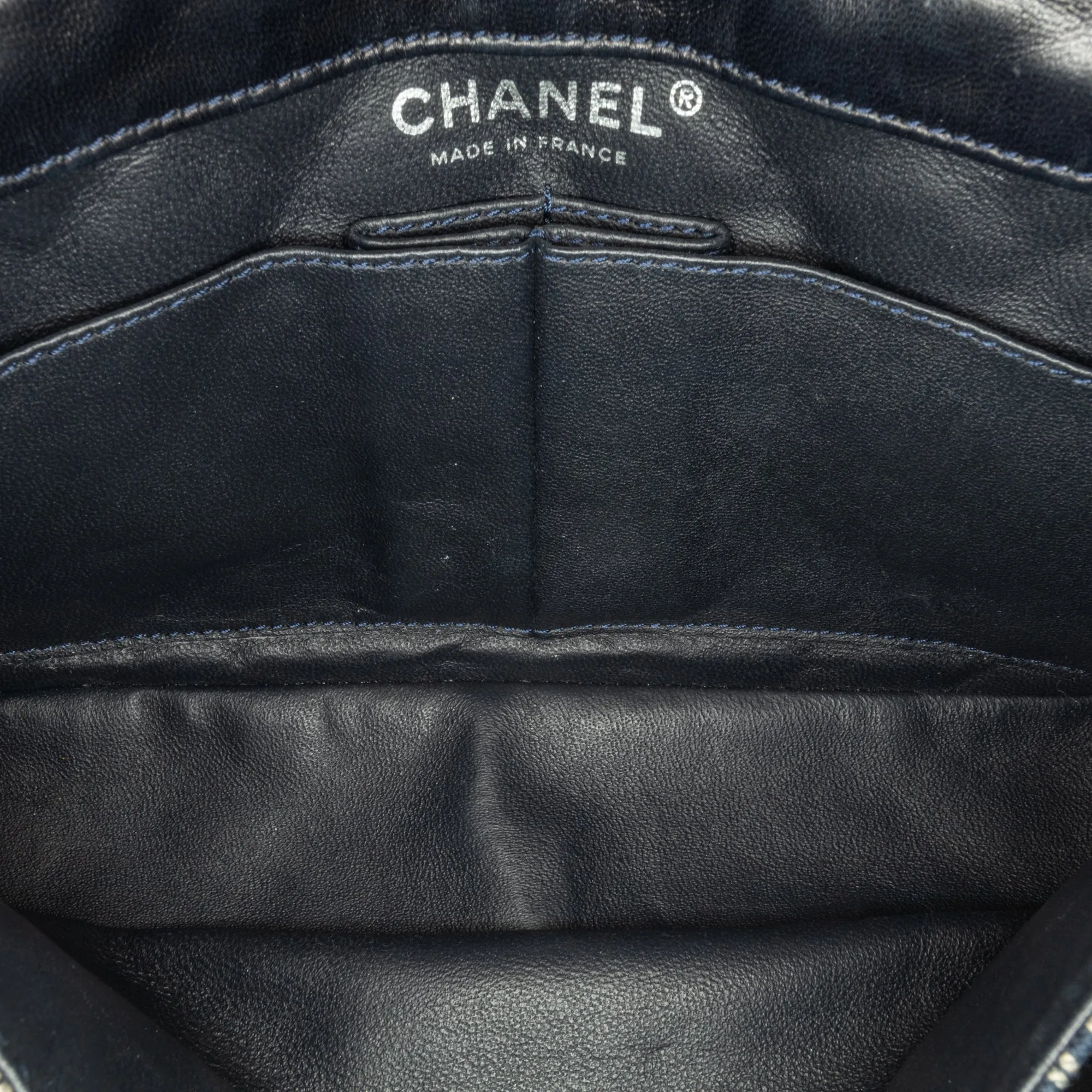 Blue Chanel Medium Classic Canvas Sequin Stripes Double Flap Shoulder Bag