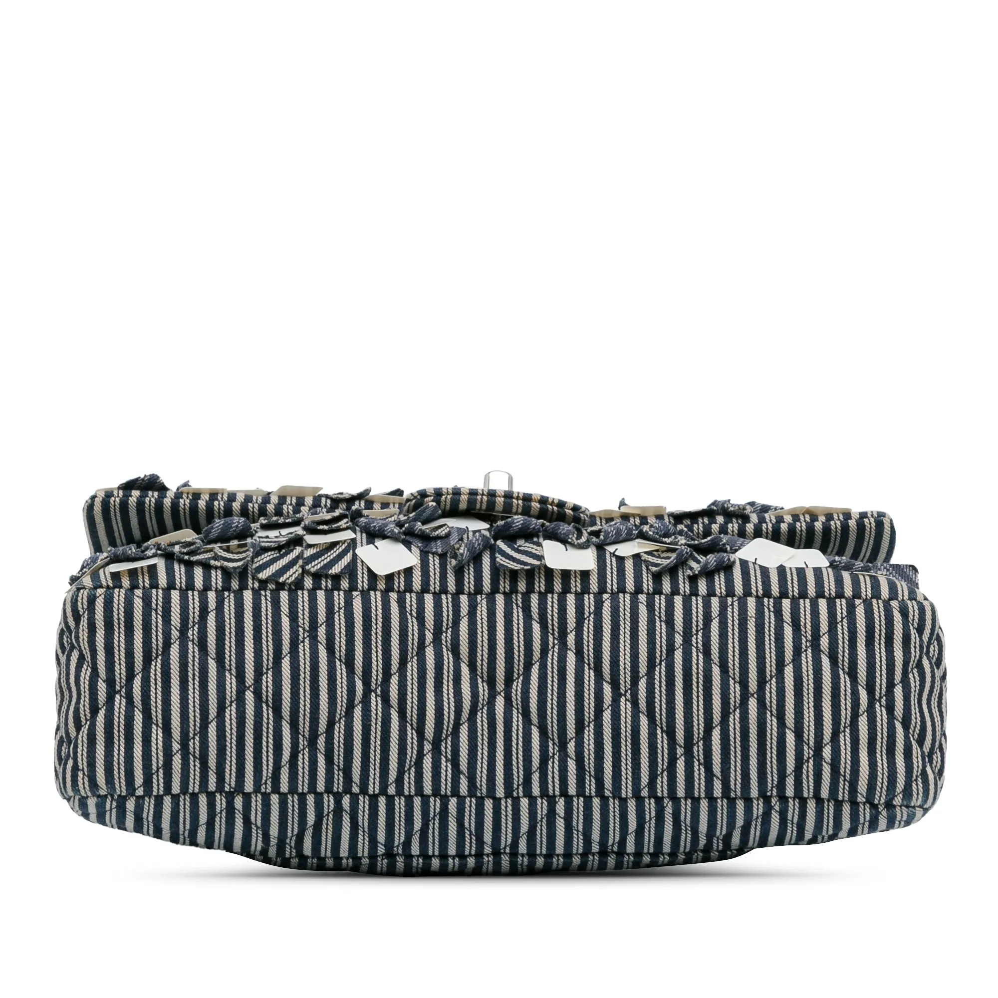 Blue Chanel Medium Classic Canvas Sequin Stripes Double Flap Shoulder Bag
