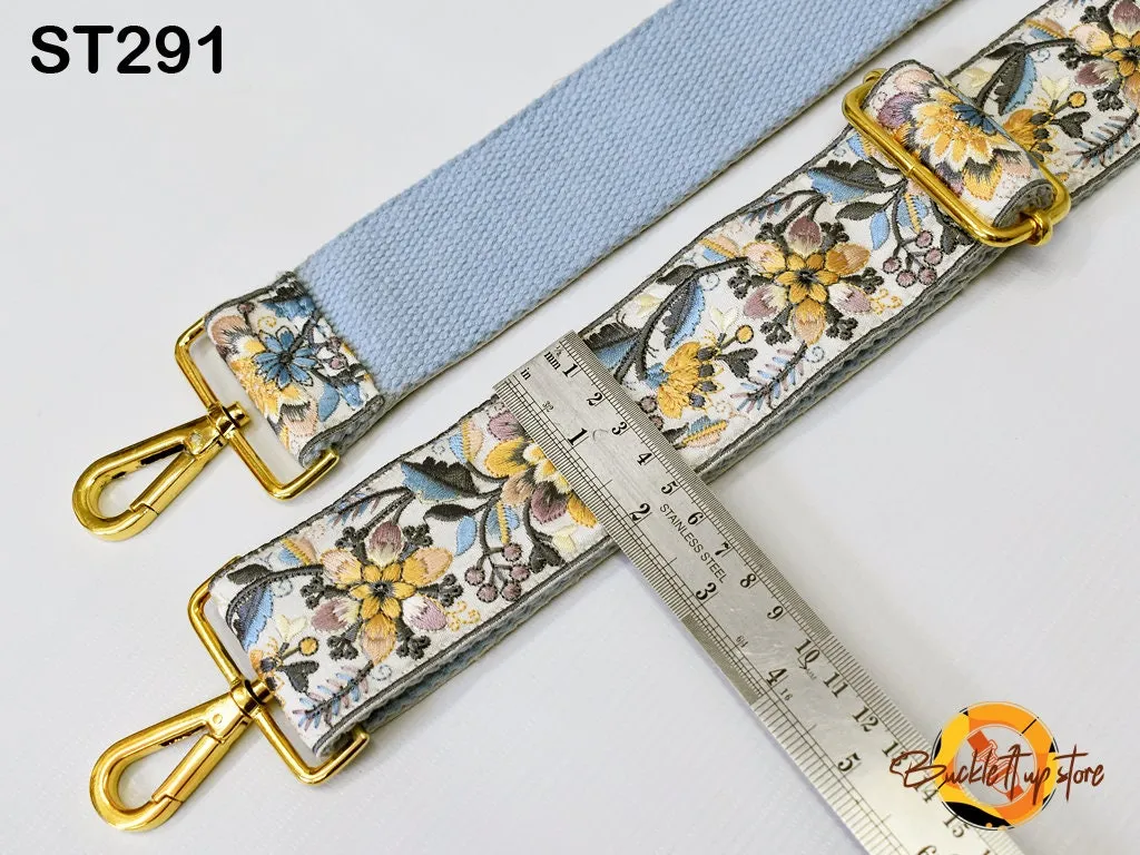 Blue Embroidery Replacement Purse Strap Crossbody Strap for Purses Floral Embroidered Bag Strap Boho Guitar Strap Handbag Strap Gift for her