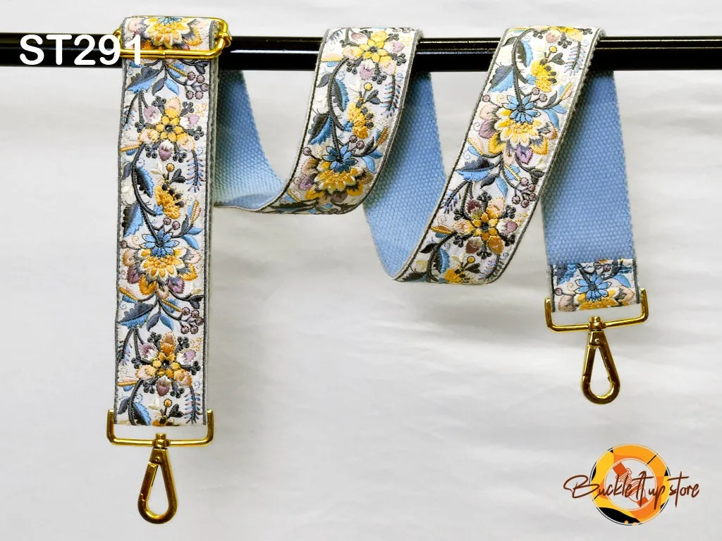 Blue Embroidery Replacement Purse Strap Crossbody Strap for Purses Floral Embroidered Bag Strap Boho Guitar Strap Handbag Strap Gift for her