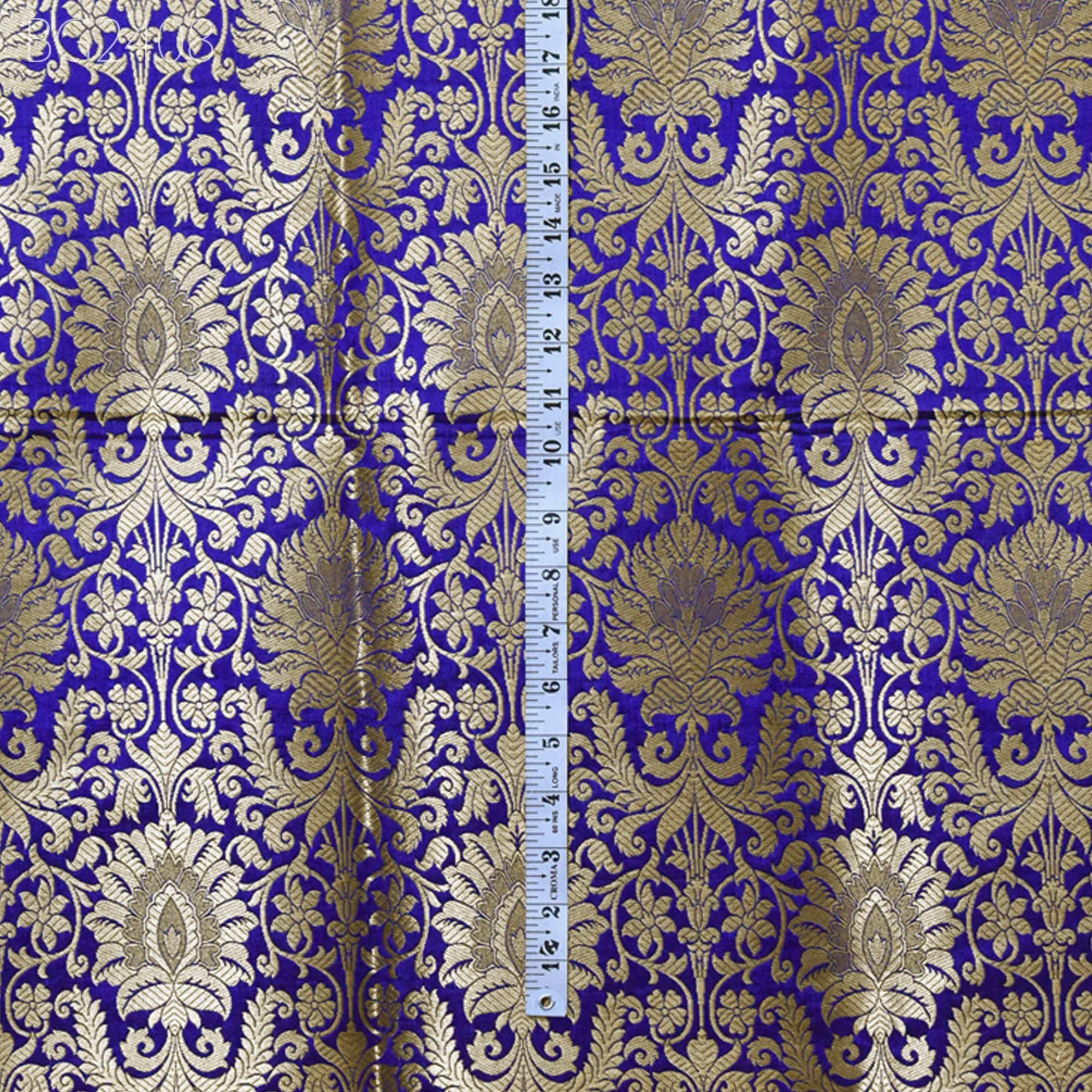 Blue Indian Banarasi Brocade Fabric by the Yard Wedding Dresses Blended Silk Sewing Crafting Costume Home Decor Pillowcases Upholstery