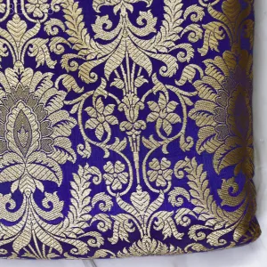 Blue Indian Banarasi Brocade Fabric by the Yard Wedding Dresses Blended Silk Sewing Crafting Costume Home Decor Pillowcases Upholstery