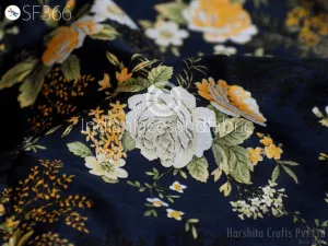 Blue Indian Saree Soft Pure Printed Silk Fabric by the yard Wedding Dress Bridesmaid Party Costume Curtains Crafting Sewing Dupatta Scarf