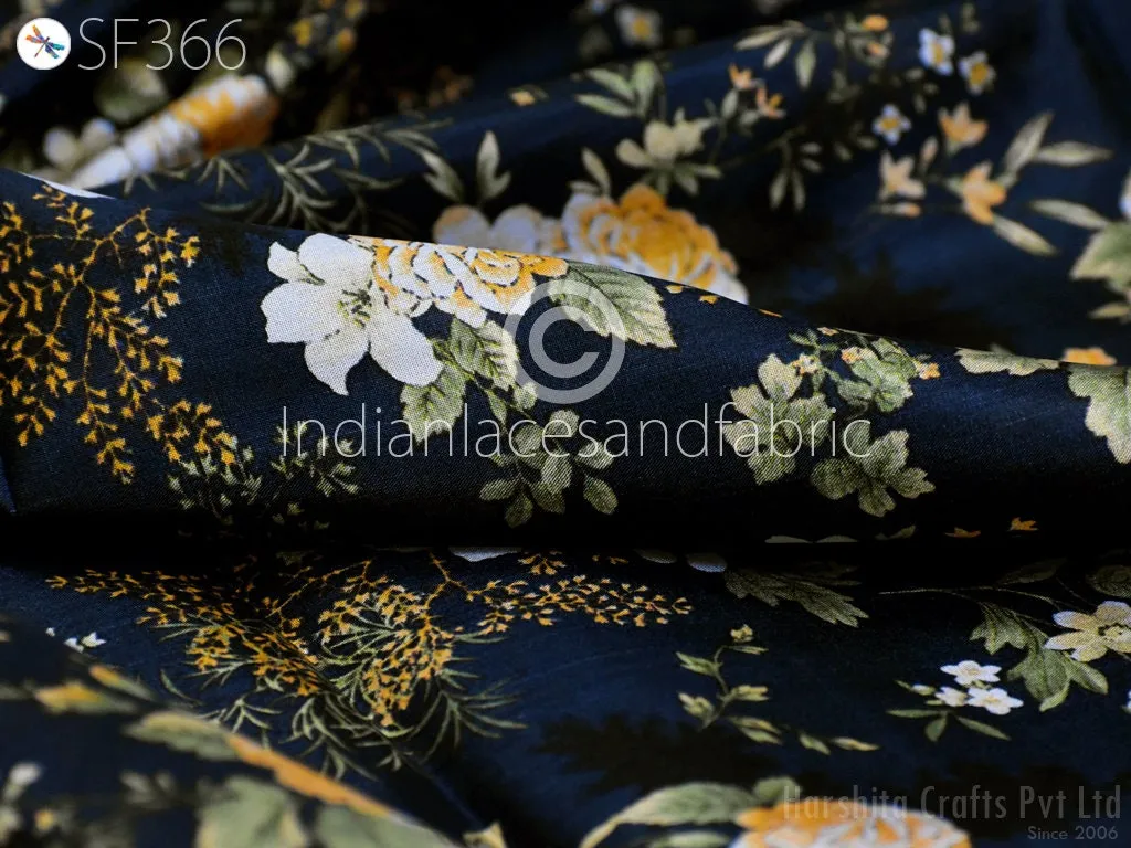 Blue Indian Saree Soft Pure Printed Silk Fabric by the yard Wedding Dress Bridesmaid Party Costume Curtains Crafting Sewing Dupatta Scarf