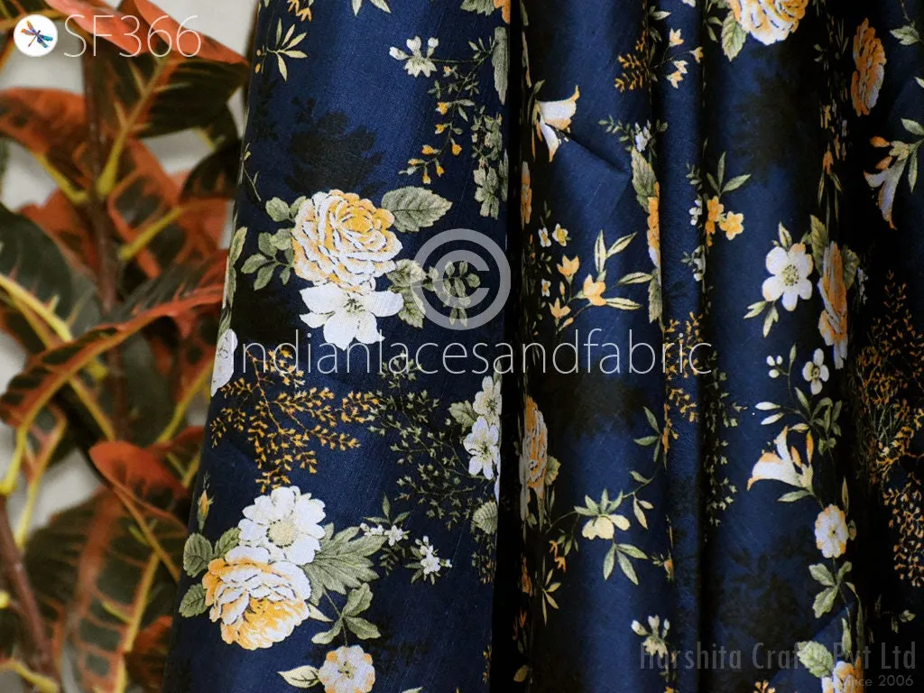 Blue Indian Saree Soft Pure Printed Silk Fabric by the yard Wedding Dress Bridesmaid Party Costume Curtains Crafting Sewing Dupatta Scarf
