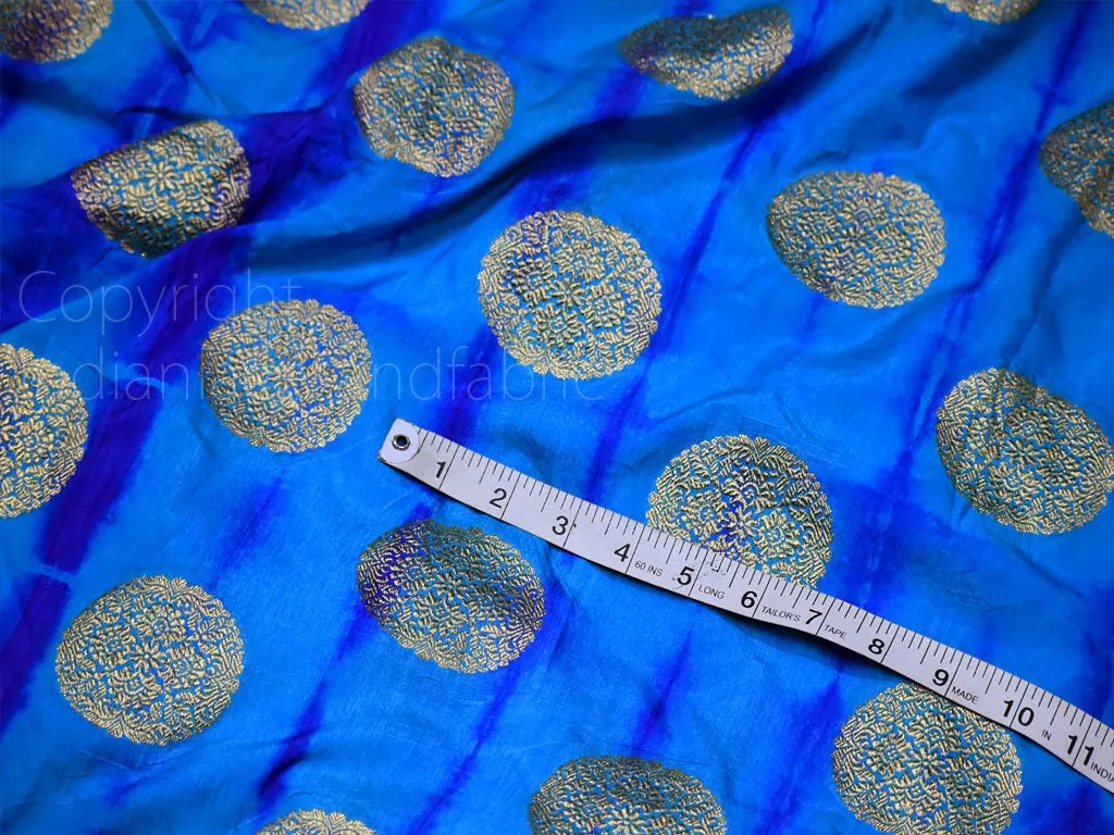 Blue Lehenga Skirt Banaras Brocade Fabric by the yard Bridal Wedding Dresses Banarasi for Drapery Cushion Covers Saree Blouses Home Décor