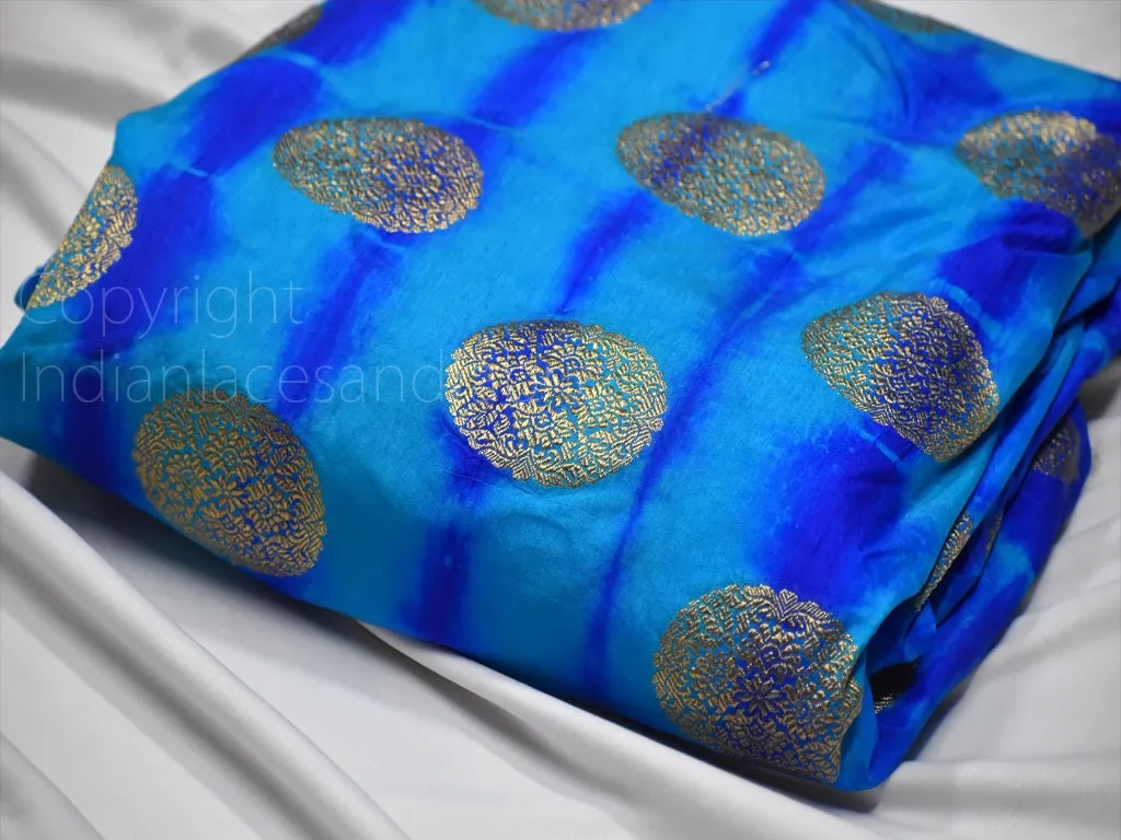 Blue Lehenga Skirt Banaras Brocade Fabric by the yard Bridal Wedding Dresses Banarasi for Drapery Cushion Covers Saree Blouses Home Décor