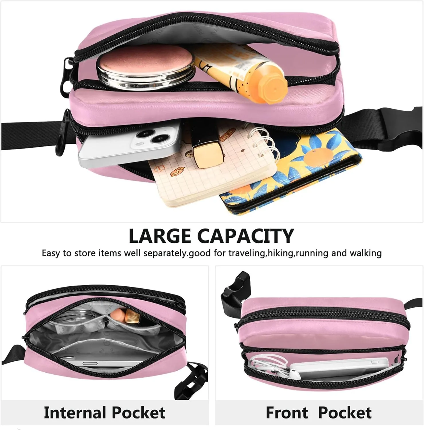 Blush Pink Pearl Gradient Fanny Packs Women Waterproof Hip Pack Belt Pouch Cute Crossbody Waist Pack