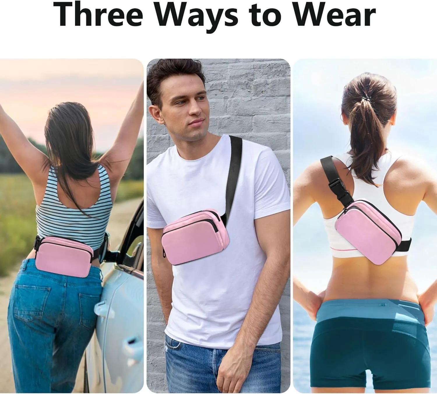 Blush Pink Pearl Gradient Fanny Packs Women Waterproof Hip Pack Belt Pouch Cute Crossbody Waist Pack