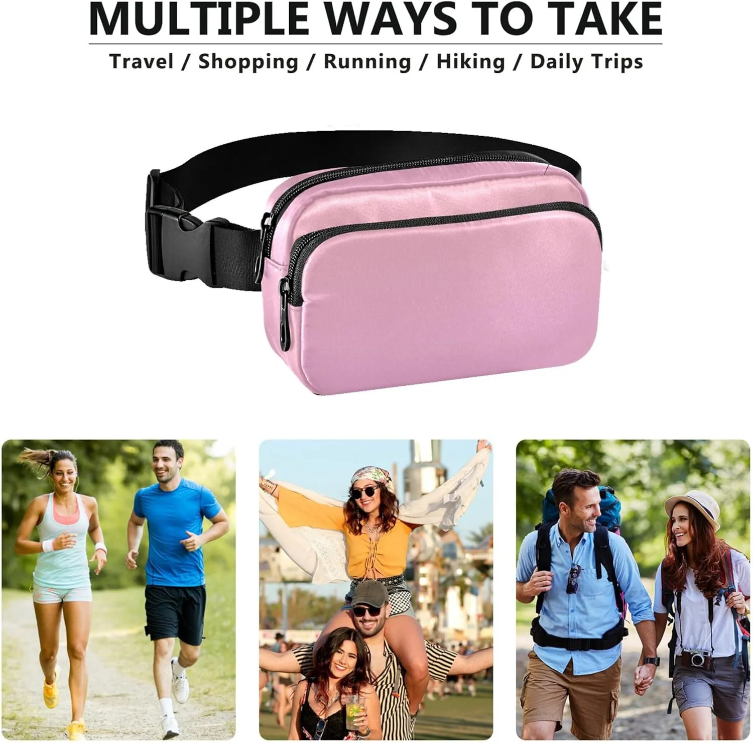 Blush Pink Pearl Gradient Fanny Packs Women Waterproof Hip Pack Belt Pouch Cute Crossbody Waist Pack