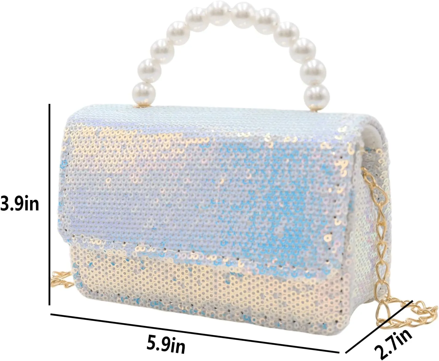 BOLLEY JOSS Kids Sequin Mini Purse Little Girls Shiny Handbag with Pearl Handle Gold Chain Cute Toddlers Crossbody Purses
